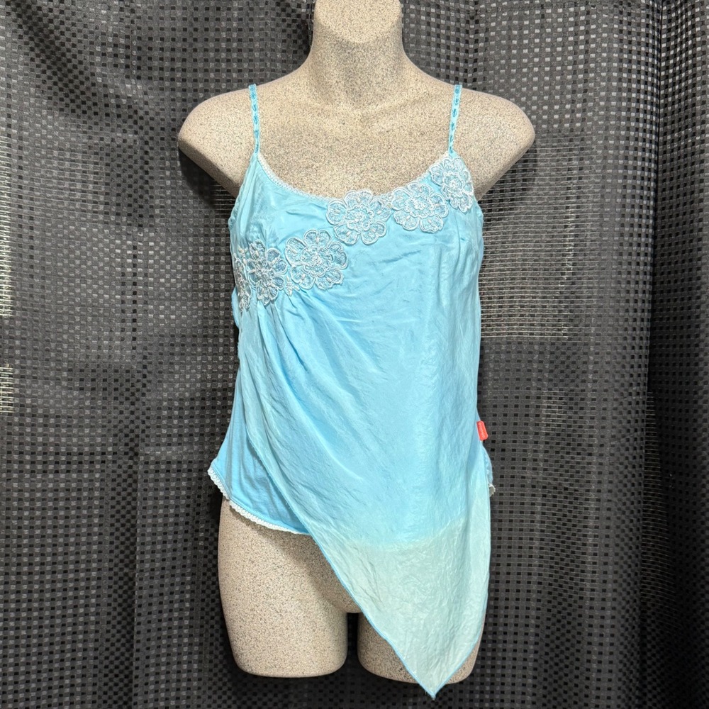 Choice Calvin Klein Camisole Womens Medium Blue Silk Lace Asymmetrical Y2K‎ Tank